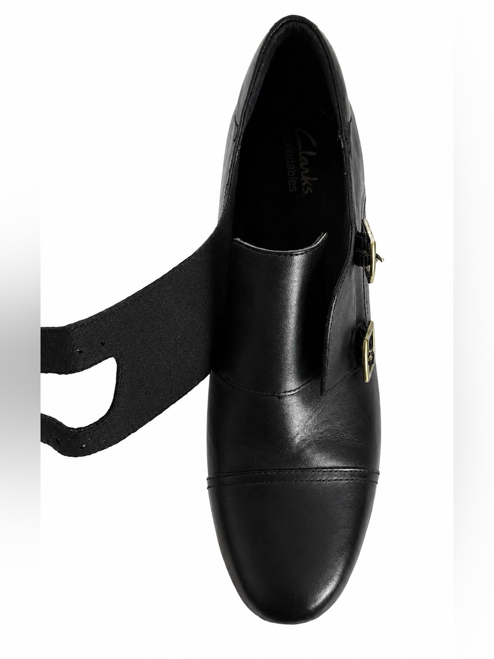 Clarks Bendables Black Leather Double Monk Strap Block Heel Booties - Size 9 - Picture 12 of 15